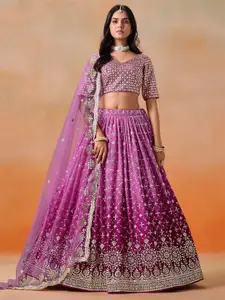 FABPIXEL Embroidered Sequinned Semi-Stitched Lehenga & Unstitched Blouse With Dupatta