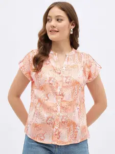 all about you Women Graphic Printed Mandarin Collar Shirt Style Top