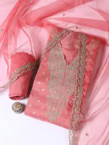 Meena Bazaar Floral Woven Design Thread Work Chanderi Unstitched Dress Material