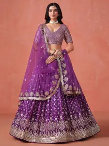 FABPIXEL Embroidered Sequinned Semi-Stitched Lehenga & Unstitched Blouse With Dupatta