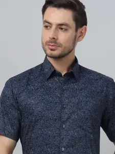 Hancock Floral Printed Spread Collar Cotton Satin Classic Slim Fit Formal Shirt