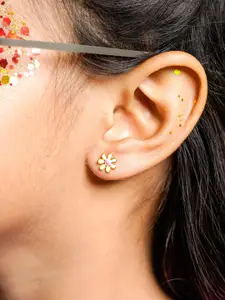 SWASHAA Girls Flower 18K Gold Plated Contemporary Studs Earrings
