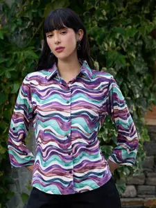 BAESD Women Comfort Fit Abstract Printed Spread Collar Casual Shirt