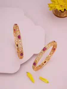 Kushal's Fashion Jewellery Set Of 2 Gold-Plated Ethnic Antique Bangles
