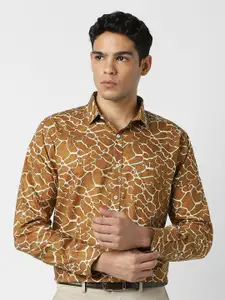 V Dot Men Abstract Printed Spread Collar Cotton Party Shirt