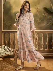 Sangria Women Floral Print Slit Sleeve Ruffled A-Line Dress