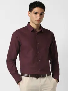 V Dot Slim Fit Textured Pure Cotton Formal Shirt