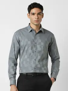 V Dot Slim Fit Textured Spread Collar Long Sleeves Cotton Formal Shirt