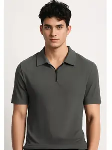 MACK JONNEY Ribbed Polo Collar Cotton Regular Fit T-shirt