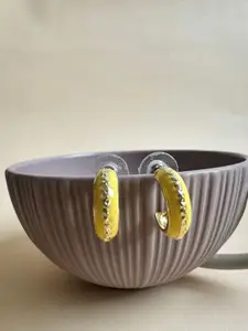 The Jewellery Tale Stainless Steel Gold-Plated Contemporary Enamelled Hoop Earrings