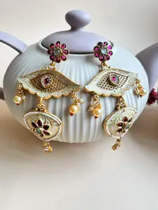 The Jewellery Tale Steel Gold-Plated Stones Studded & Beaded Floral Drop Earrings