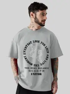 AUSK Typography Printed Round Neck Drop-Shoulder Sleeves Cotton Oversized T-shirts