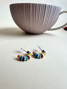 The Jewellery Tale Stainless Steel Gold-Plated Contemporary Enamelled Half Hoop Earrings