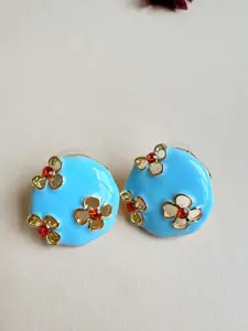 The Jewellery Tale Stainless Steel Gold-Plated Stones Studded Enamelled Circular Studs