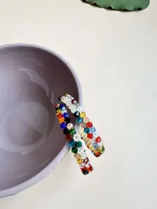 The Jewellery Tale Stainless Steel Gold-Plated Stones Studded Contemporary Hoop Earrings