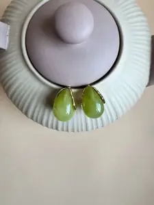 The Jewellery Tale Stainless Steel Gold-Plated Stones Studded Teardrop Hoop Earrings