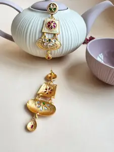 The Jewellery Tale Stainless Steel Gold-Plated Stones Studded Floral Drop Earrings