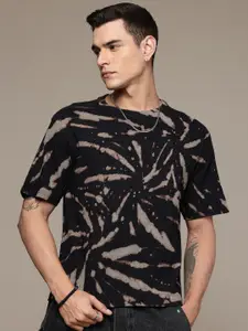Moda Rapido Washed Effect Tie & Dyed Drop-Shoulder Sleeves Oversized Fit T-shirt