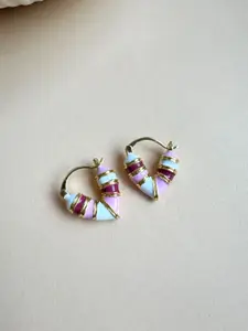 The Jewellery Tale Stainless Steel Gold-Plated Heart Shaped Enamelled Hoop Earrings