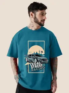 AUSK Graphic Printed Round Neck Drop Shoulder Sleeves Cotton Oversized Tshirt