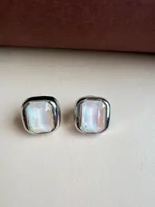 The Jewellery Tale Stainless Steel Silver-Plated Crystals Studded Square Shaped Studs