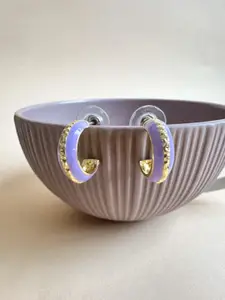 The Jewellery Tale Stainless Steel Gold-Plated Contemporary Enamelled Hoop Earrings