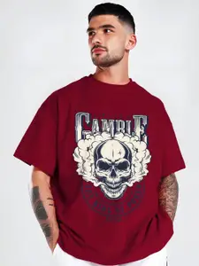 AUSK Typography Printed Round Neck Drop-Shoulder Sleeves Cotton Oversized T-shirts