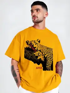 AUSK Animal Printed Round Neck Drop Shoulder Sleeves Cotton Oversized Tshirt