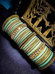 RIJOLI Set Of 54 Gold-Plated Crsytal Gemstone Studded kada Bangles