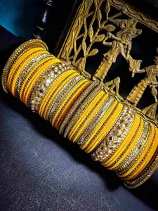 RIJOLI Set Of 54 Gold-Plated Crsytal Gemstone Studded kada Bangles