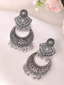 Sangria Stainless Steel Silver Plated Beaded Contemporary Shaped Chandbalis