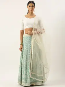 Ethnovog Embroidered Georgette Lehenga & Unstitched Blouse With Stitched Dupatta