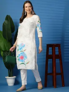 Sangria Floral Printed Pure Cotton Straight Kurta