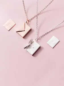 Bling Queen Silver-Plated Love Letter Envelope Pendant With Chain