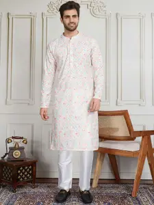 House of Pataudi Chikankari Embroidered Straight Kurta & Trousers Set