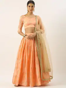 Ethnovog Georgette Printed Semi-Stitched Lehenga & Unstitched Blouse With Dupatta