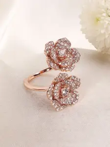 Estele Rose Gold-Plated Crystal Studded Finger Ring