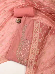 Meena Bazaar Floral Embroidered Sequinned Art Silk Unstitched Dress Material