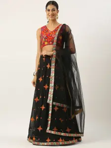 Ethnovog Embroidered Cotton Semi-Stitched Lehenga & Unstitched Blouse With Dupatta