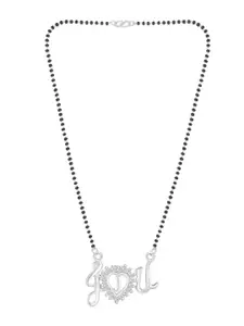 DIVASTRI Silver-Plated CZ With AD Stone Studded & Beaded J Alphabet Pendant Mangalsutra