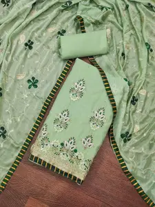 Peachmode Floral Embroidered Beads And Stones Chanderi Silk Unstitched Dress Material