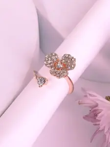 Estele Rose Gold-Plated Crystal Studded Finger Ring