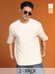 Moda Rapido Pack Of 2 Drop-Shoulder Sleeves Oversized Cotton T-shirts