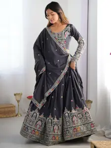 DIVASTRI Ethnic Motifs Embroidered Semi-Stitched Lehenga & Unstitched Blouse With Dupatta