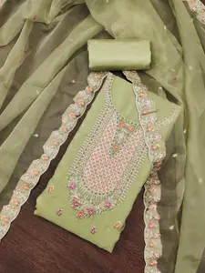 Peachmode Floral Embroidered Embellished Unstitched Dress Material