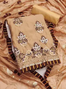 Peachmode Floral Embroidered Thread Work Unstitched Dress Material