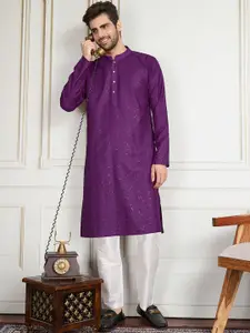 House of Pataudi Men Striped Embroidered Kurta with Trousers
