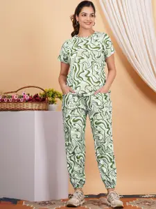 HEERALI FASHION Women Printed T-Shirt with Joggers