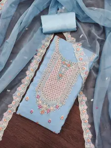 Peachmode Floral Embroidered Embellished Unstitched Dress Material