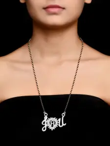 DIVASTRI Silver-Plated Cubic Zirconia-Studded I Love You H Initial Pendant Mangalsutra